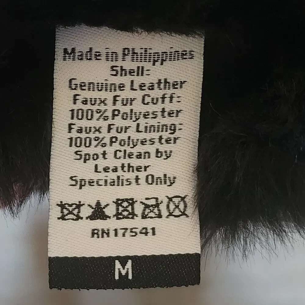 Koolaburra by UGG Women's Black Leather & Faux Fur Cuff Winter Gloves Medium M